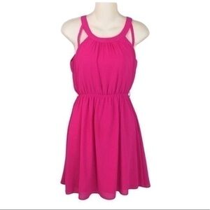 Ya Los Angeles pink fit & flare silk dress